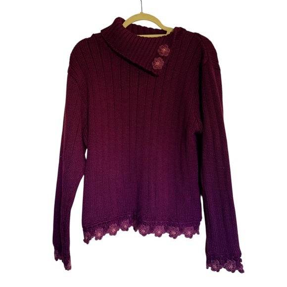 Vintage April Cornell Sweater With Crochet Floral Details Wool Blend Medium - Picture 2 of 12